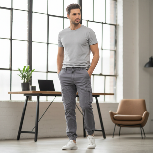 Amaci & Sons Men's Grey Cargo Jogger Pants - Size 31