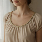 Love and Money Oatmeal Gathered Scoop Neck Top with Braided