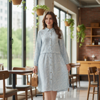 Esmara Women's Blue Leaf Print Button-Down Shirt Dress