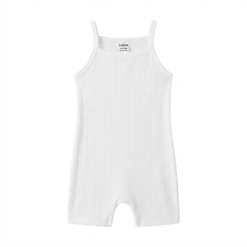 SHEIN White Ribbed Spaghetti Strap Baby Short Romper