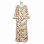 Women's Embellished Scallop Print Long Sleeve Kaftan Dress