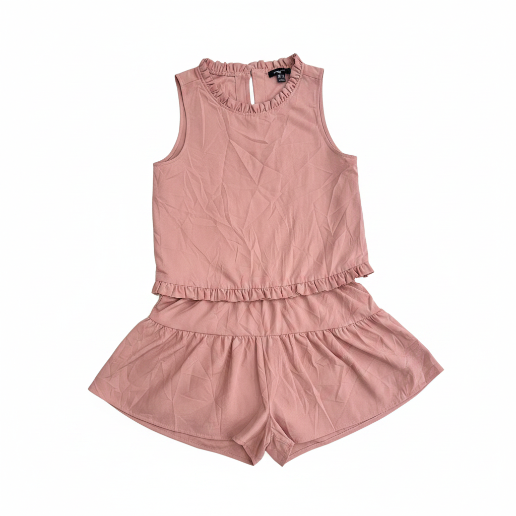 Women's Pink Ruffle Trim Sleeveless Top and Shorts Set