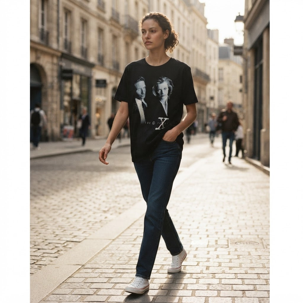 The X-Files Black Oversized Graphic Tee with Monochrome TV P