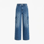 Splash Splash Medium Blue Wide-Leg Cargo Jeans with Front Se