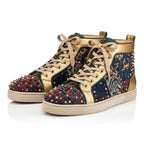 Christian Louboutin Luxury Studded Patchwork High-Top Sneake