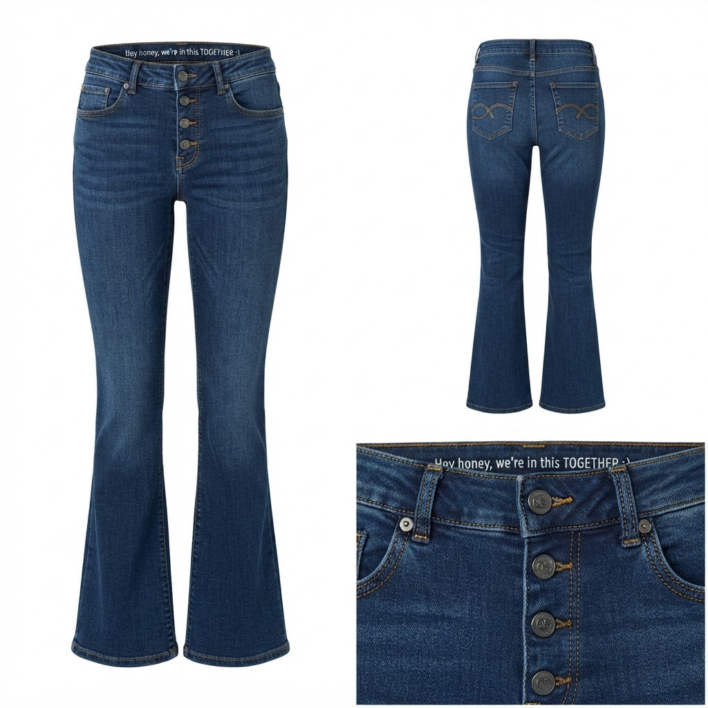 QS Deep Indigo Flared Jeans with Exposed Button Fly