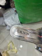 KNN Silver Rhinestone Pointed-Toe Embellished Mules
