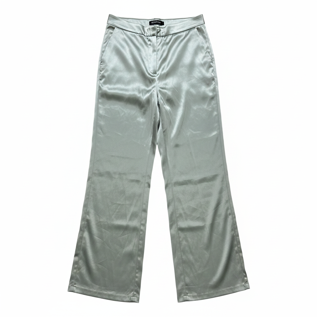 Boohoo Sage Green Satin Wide Leg High Waisted Trousers