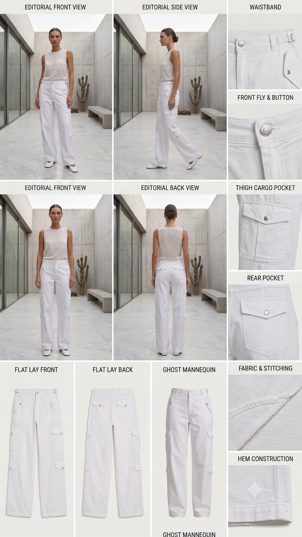 Pull&Bear White High-Rise Straight Leg Cargo Pants