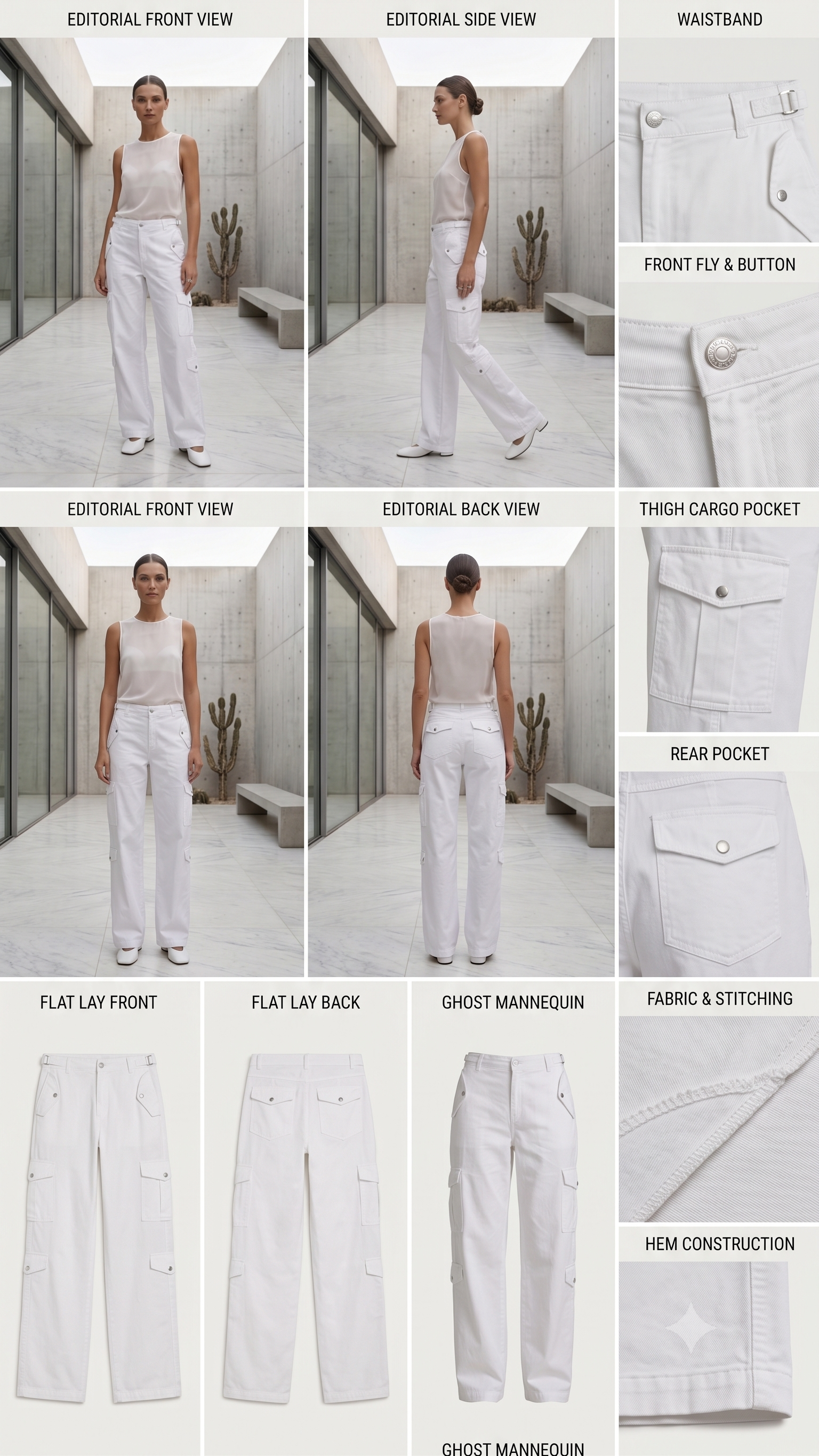 Pull&Bear White High-Rise Straight Leg Cargo Pants