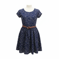 Jilax Kids' Navy Blue Script Print Belted Dress