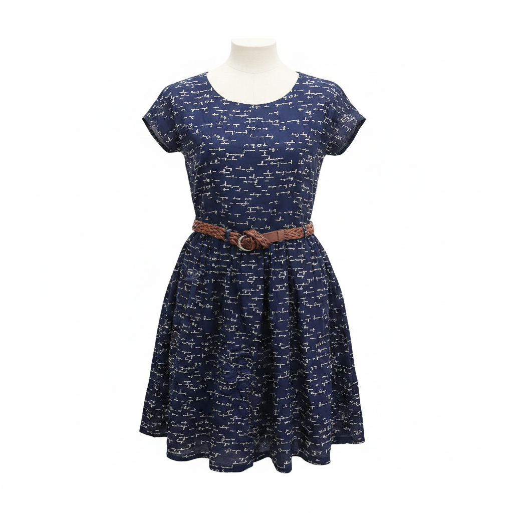Jilax Kids' Navy Blue Script Print Belted Dress