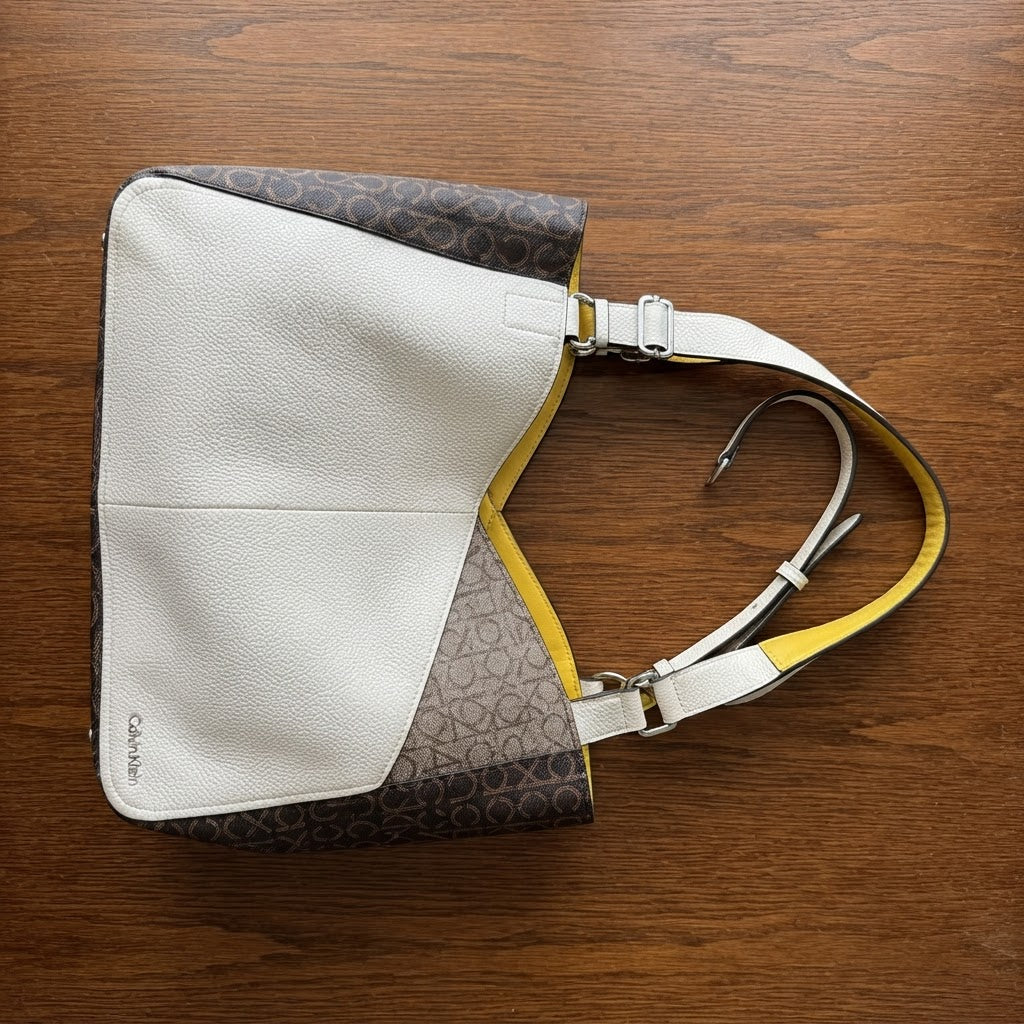 Calvin Klein Calvin Klein White Grained Monogram Tote