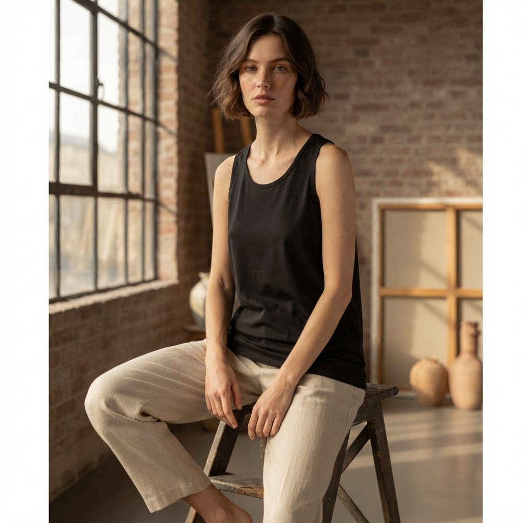 Mountain Ridge Black Racerback Cotton Tank Top with Relaxed