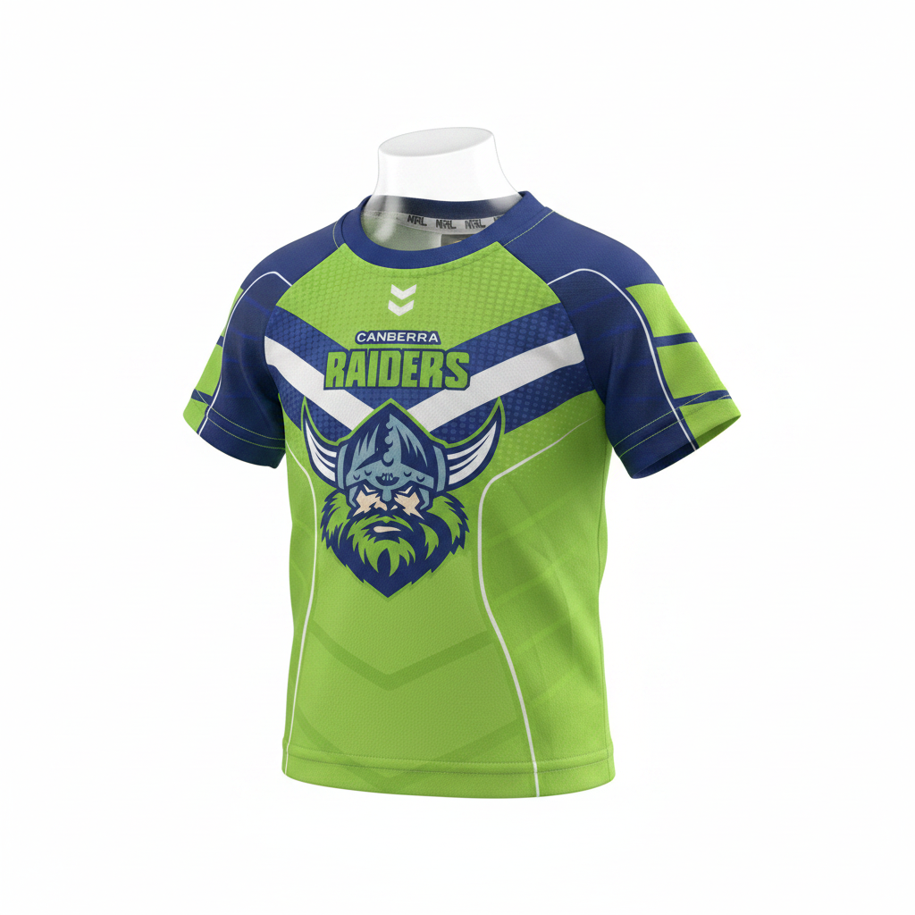 NRL Kids Lime Green and Blue Graphic Sports Jersey T-Shirt