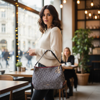 Sembonia Monogram & Checkered Hobo Bag with BS Charm