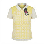 Women's Yellow and White Floral Lace Collar Blouse