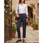 Women's Navy Floral Jacquard High-Waist Tailonavy blue Trousers