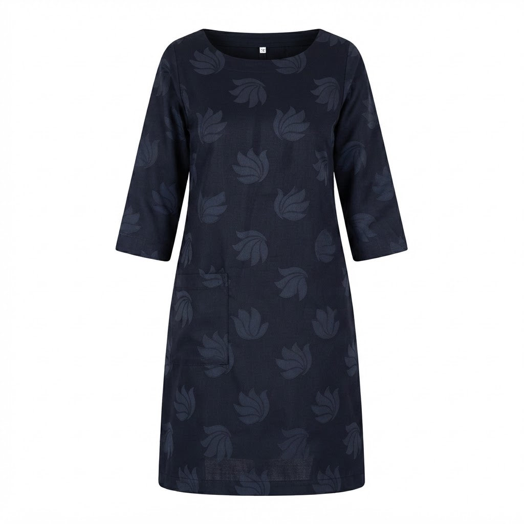 represent Deep Navy Jacquard Floral Kurta with Patch Pocket