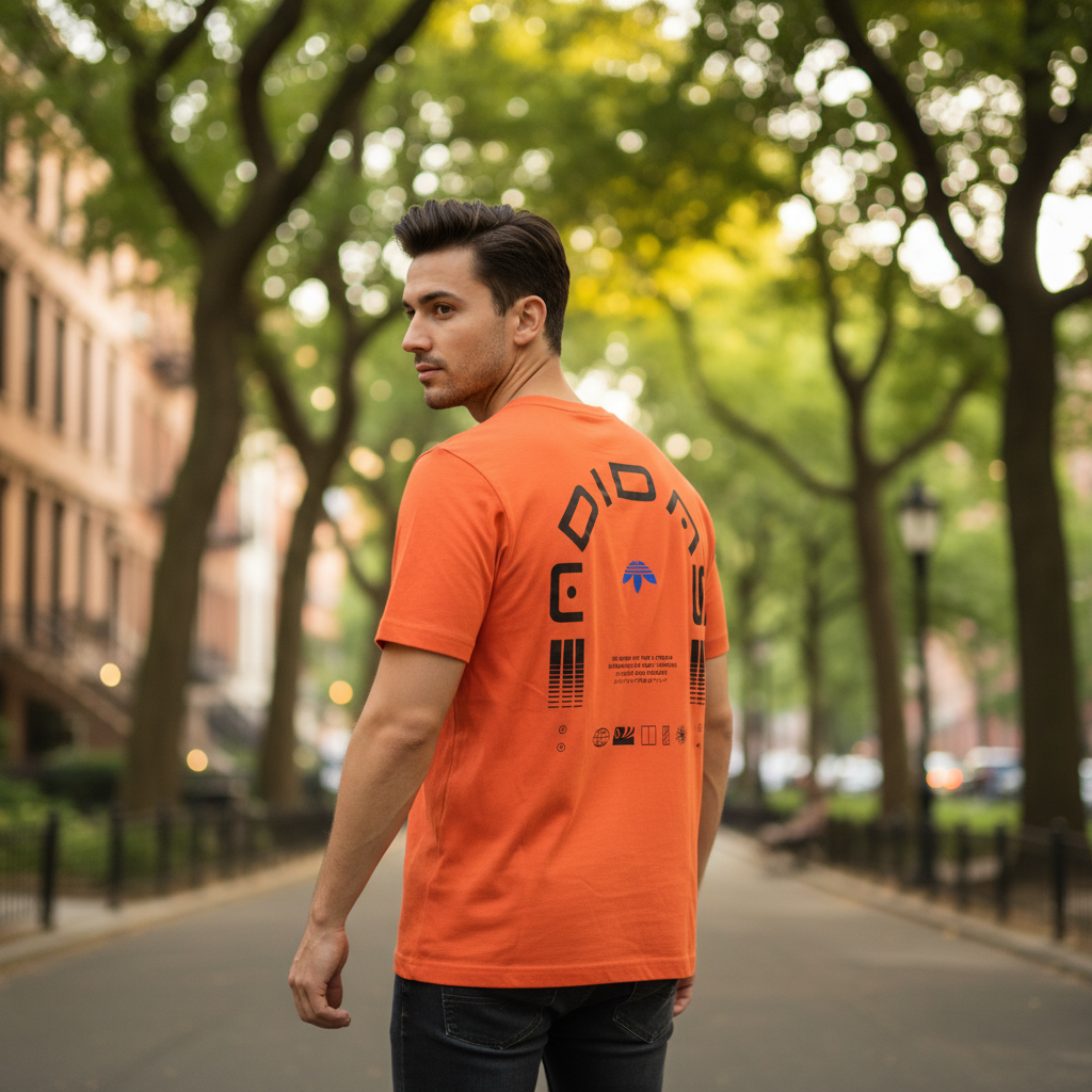 Adidas Men's Orange Graphic Logo T-Shirt - Premium