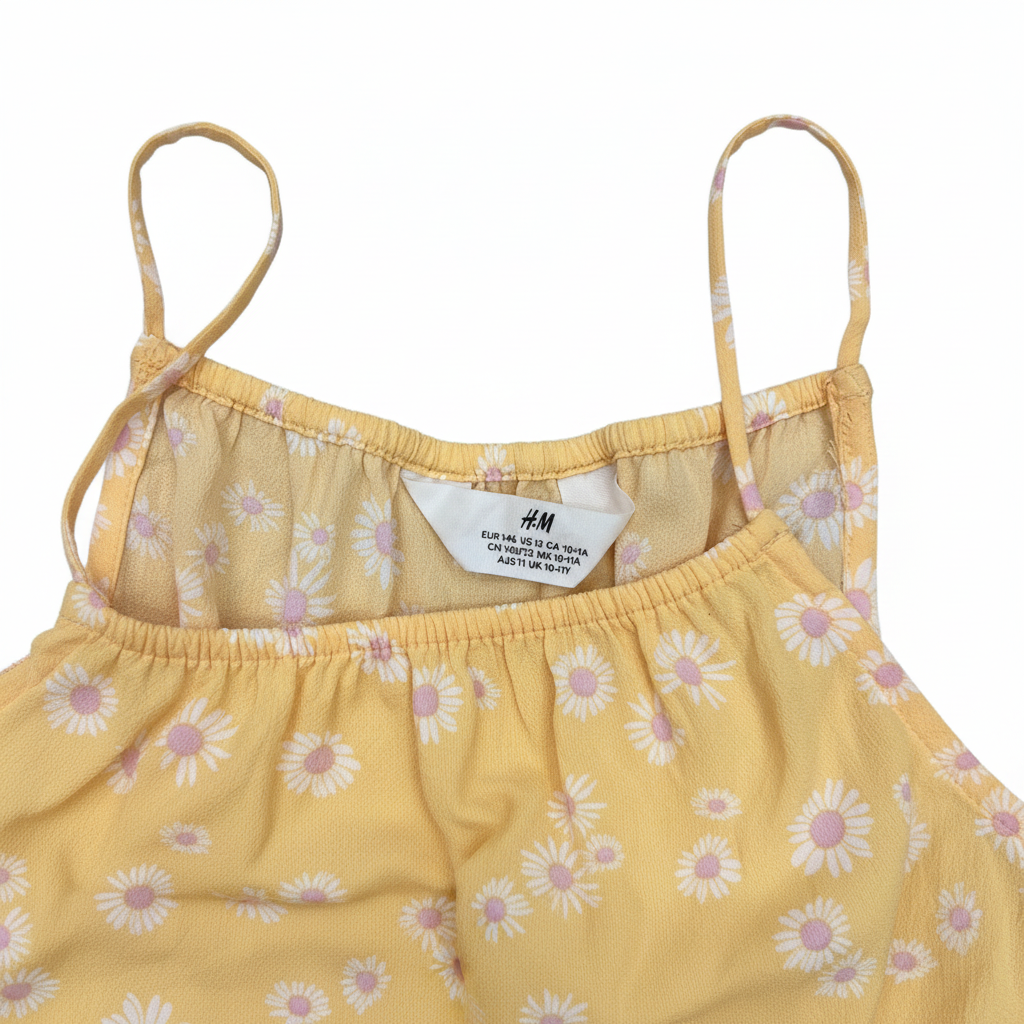 H&M Girls Yellow Daisy Floral Wide Leg Jumpsuit Size 10-12