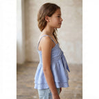 SHEIN Periwinkle Blue Smocked Ruffle Top with Front Bow