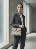 GUCCI Monogram Canvas Top Handle Bag with Web Stripe