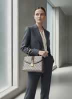 GUCCI Monogram Canvas Top Handle Bag with Web Stripe