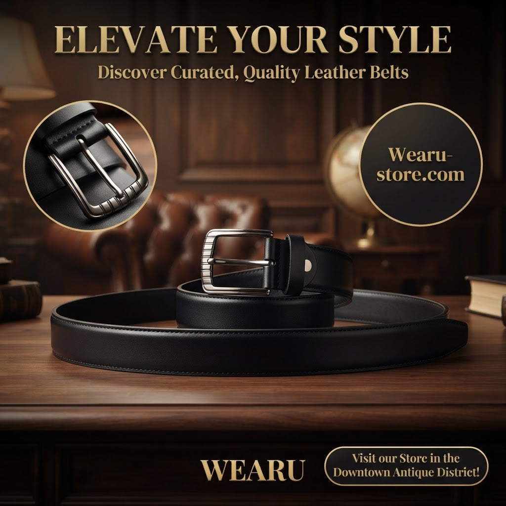 Men's Classic Black Leather Belt with black Buckle