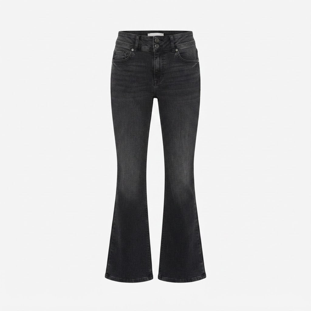 Bershka Washed Black Flared Denim Jeans with Chevron Back Po