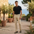 Men's Beige Straight-Leg Cotton Twill Chino Trousers