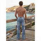boohooMAN Light Blue Patchwork Distressed Straight Leg Denim