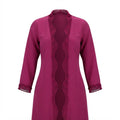 Women's Magenta Open Front Kimono Abaya  with Crochet Trim
