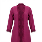 Women's Magenta Open Front Kimono Abaya  with Crochet Trim