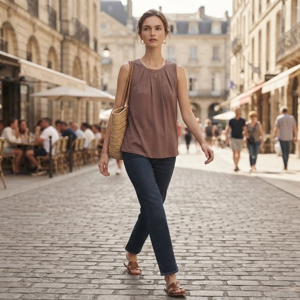 SHEIN Mauve Brown Sleeveless Pintuck Relaxed Blouse