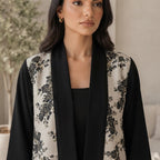 UNIQUE ABAYA Unique Abaya Black & Gold Floral Jacquard Open-