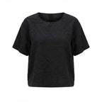 Women's Black Relaxed-Fit Short-Sleeved Scoop Neck Top