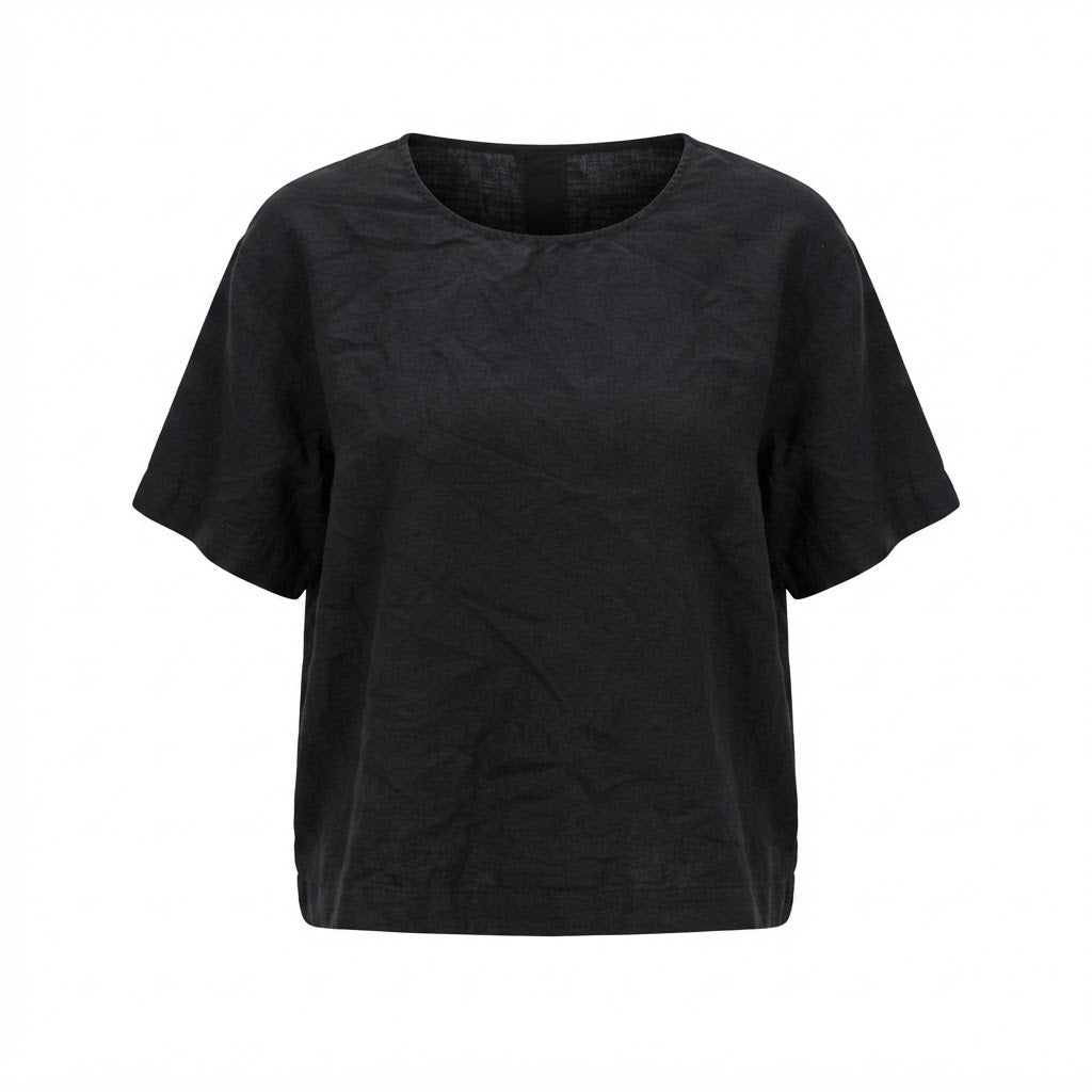 Women's Black Relaxed-Fit Short-Sleeved Scoop Neck Top
