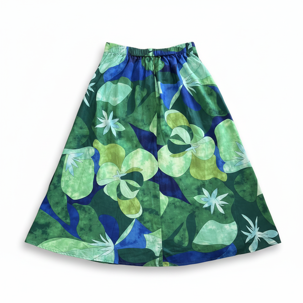 SHEIN Women's Green and Blue Tropical Floral A-Line Midi Ski