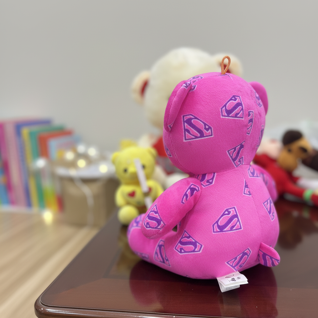 Pink Superman Logo Plush Teddy Bear