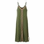 EMERY ROSE Olive Green Maxi Cami Dress with Chevron Trim