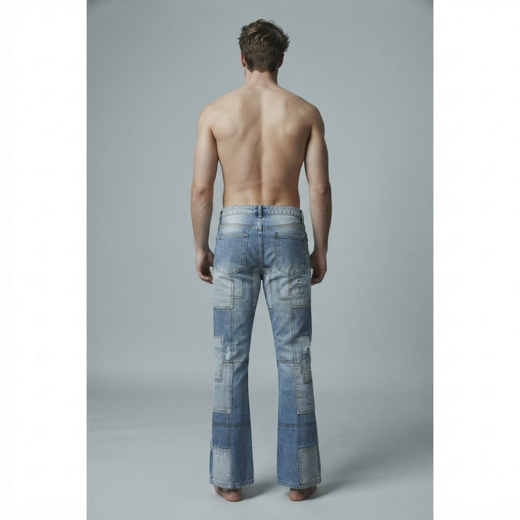 boohooMAN boohooMAN Light Wash Patchwork Distressed Straight