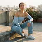 [WearU Generated:premium_master] FB Sister Light Blue Ribbed Knit Straight Tube Top – front view