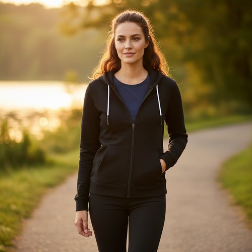 Crivit Women's Black Cotton Zip-Up Hoodie