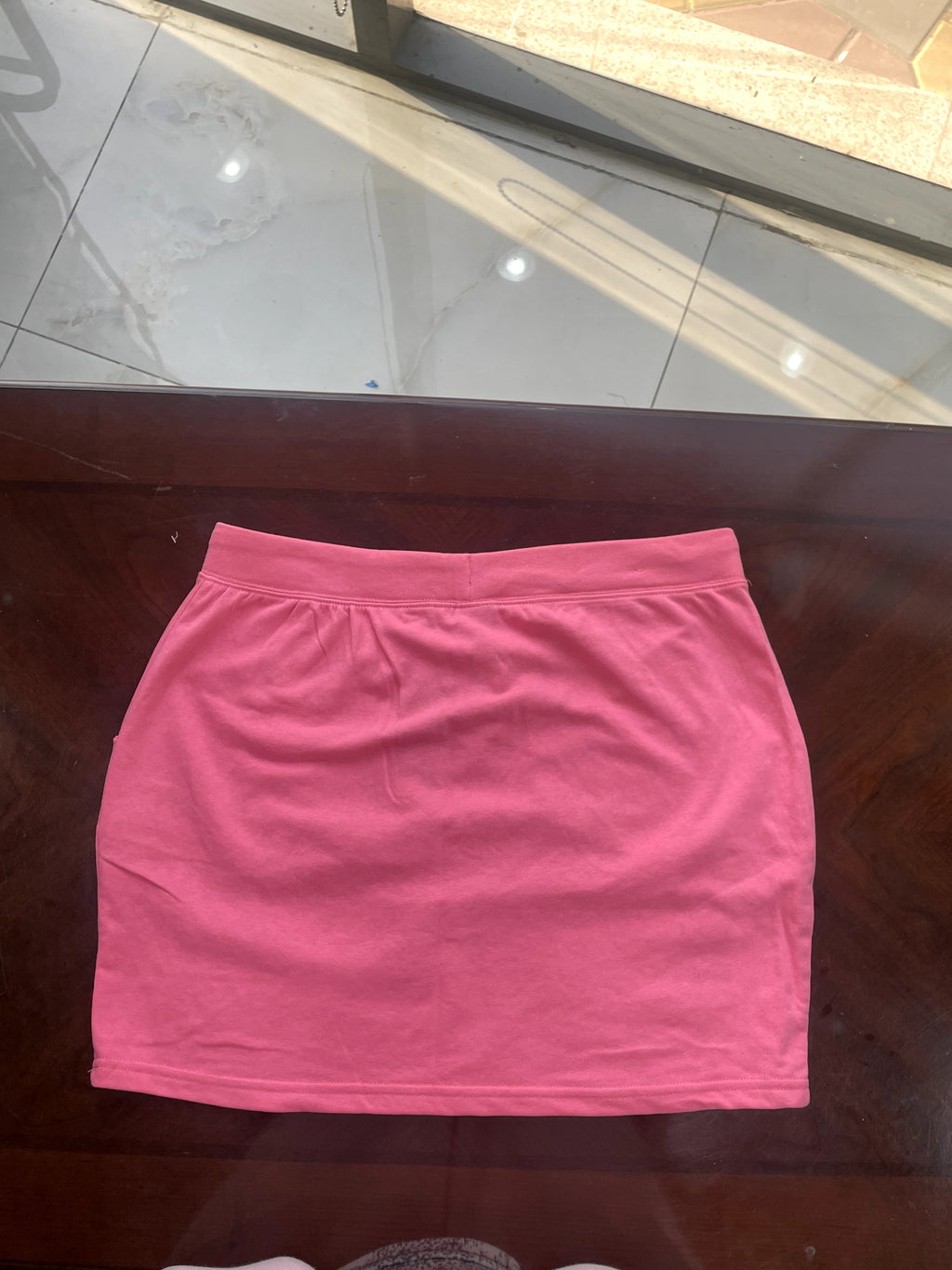 Bubblegum Pink Jersey Mini Skirt with Drawstring Waist