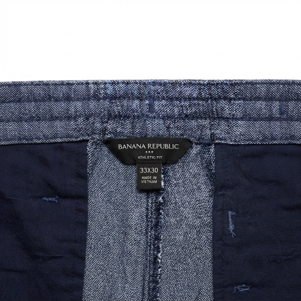 BANANA REPUBLIC Men's Blue Textured Linen Blend Drawstring T