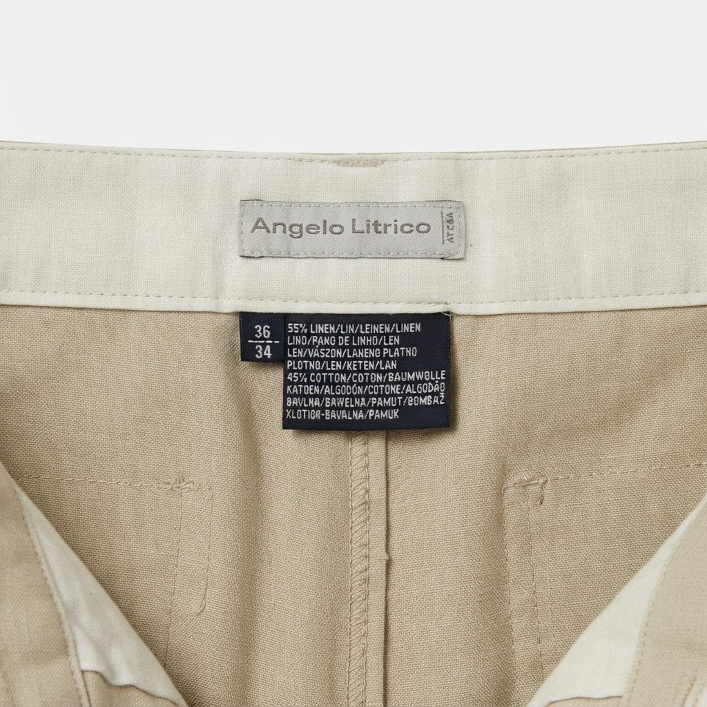 Men's Beige Straight-Leg Cotton Twill Chino Trousers