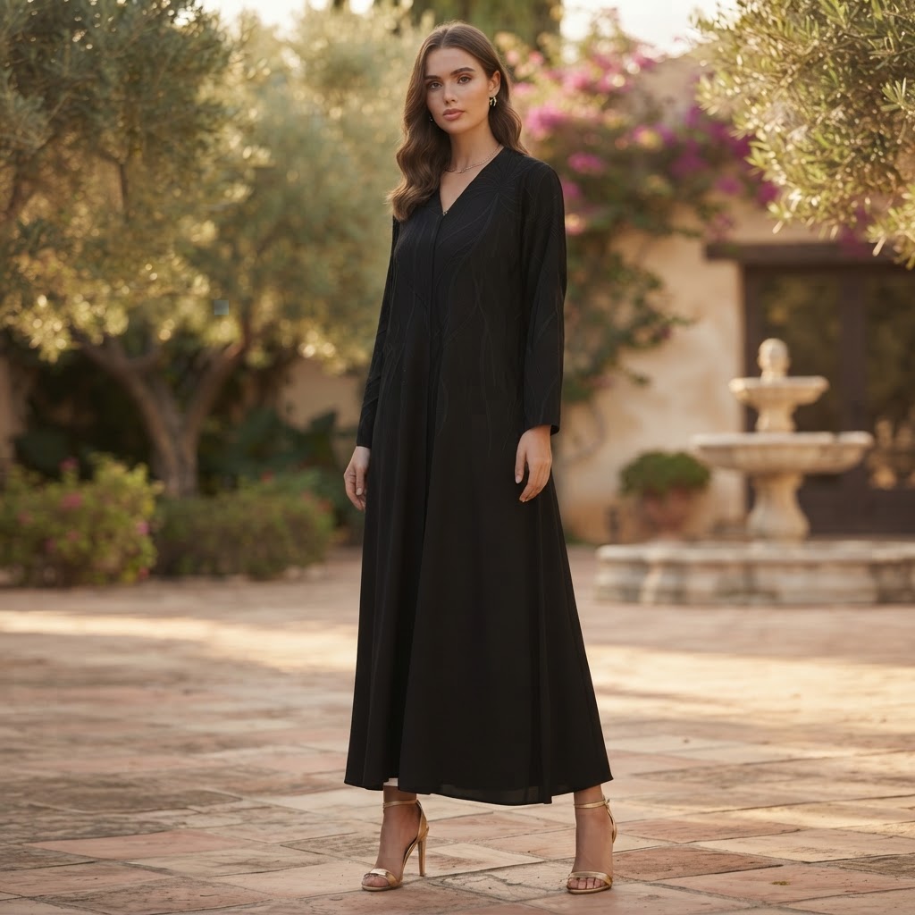 represent Black Embellished Occasion Abaya with Embroidered