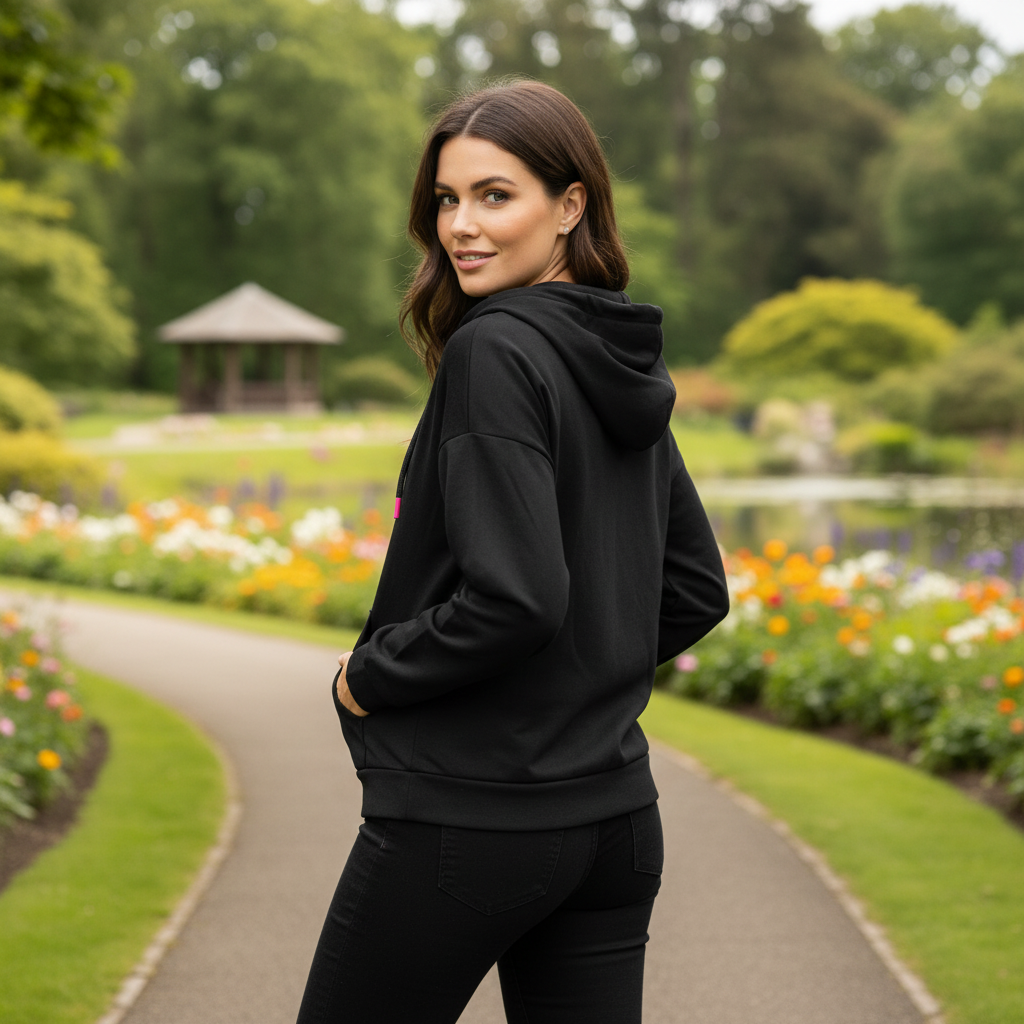 Crivit Women's Black Full Zip Hoodie with Pink Accents
