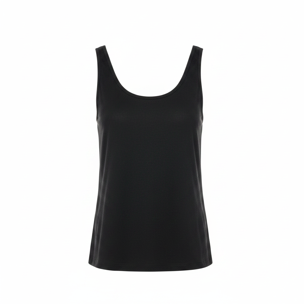 Women's Black Linen Scoop Neck Tank Top Camisole